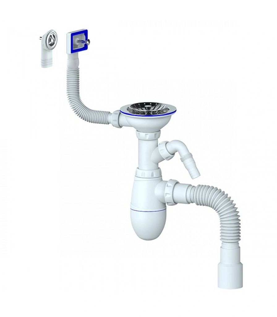 Сифон Unicorn B427 для мойки с выпуском 1 1/2  д.40 с прямоугольным и круглым переливом